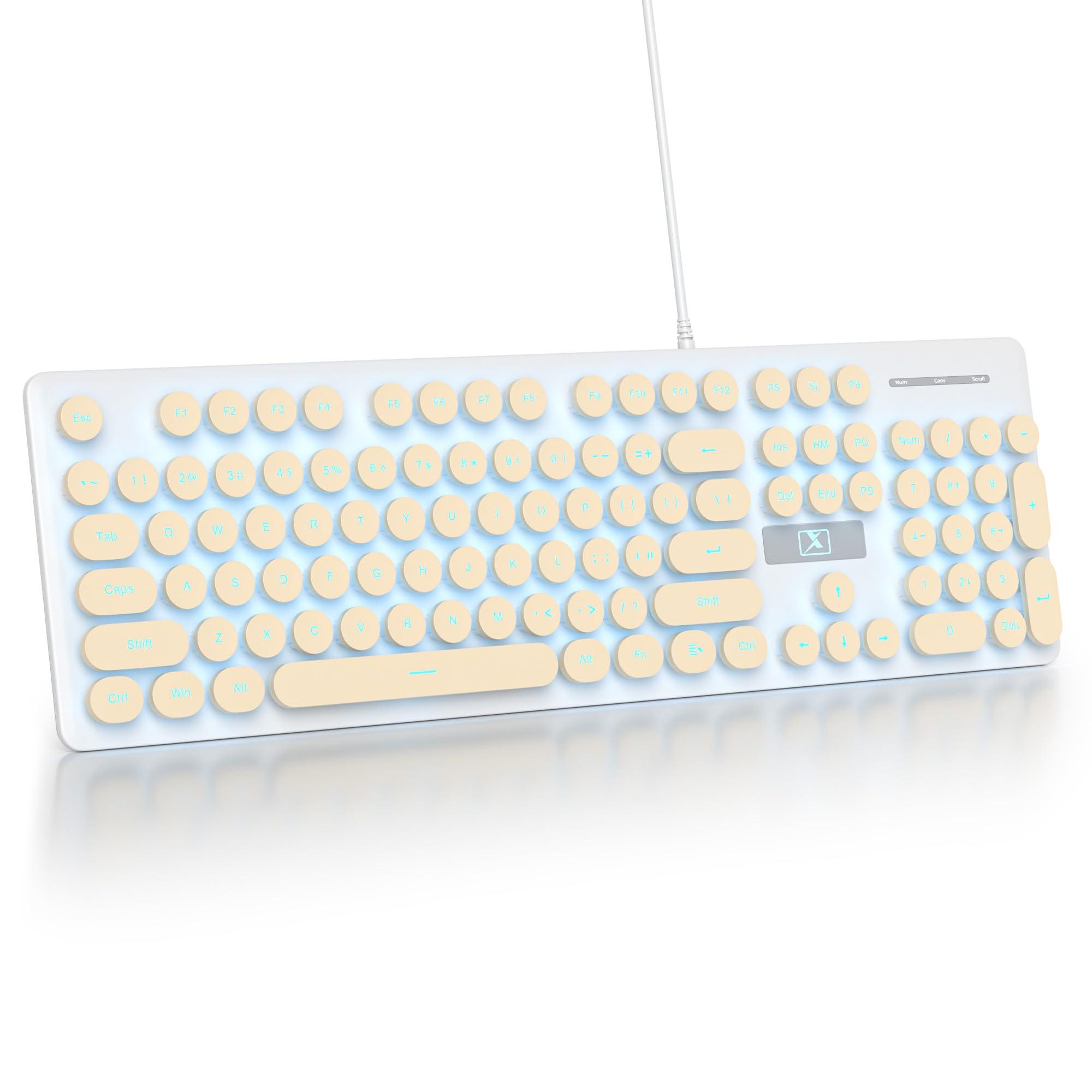 Ussixchare Wired Quiet Membrane Full Size 104 Key Retro Punk Typewriter with Blue LED USB Ultra Slim Gaming Keyboard with ABS Round Keycaps for
Ussixchare Wired Quiet Membrane Full Size 104 Key Retro Punk Typewriter with Blue LED USB Ultra Slim Gaming Keyboard with ABS Round Keycaps for