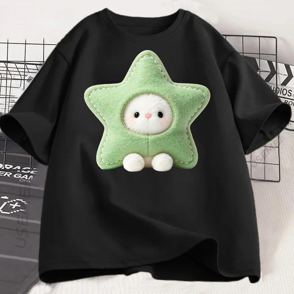 Summer Green Star Rabbit Printed Tshirt for Women Round Neck Short Sleeve Top Cute Healing Cartoon White Half Sleeve Versatile S
Summer Green Star Rabbit Printed Tshirt for Women Round Neck Short Sleeve Top Cute Healing Cartoon White Half Sleeve Versatile S