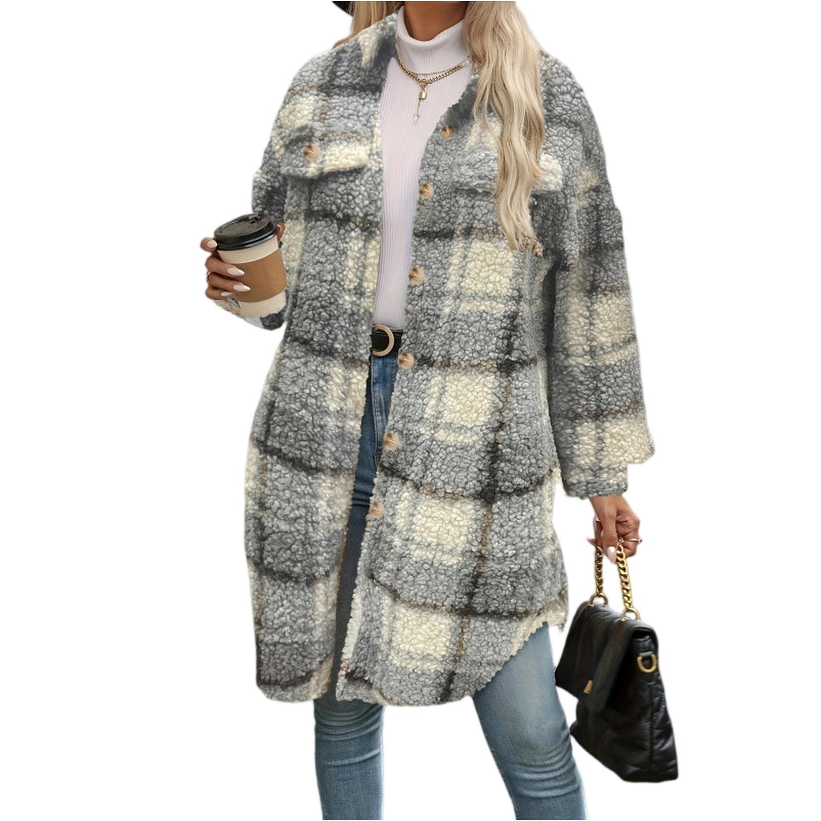 Женское повседневное модное шерстяное пальто с длинными рукавами, лацканами и клетчатым принтом XL светло-серый
Женское повседневное модное шерстяное пальто с длинными рукавами, лацканами и клетчатым принтом XL светло-серый