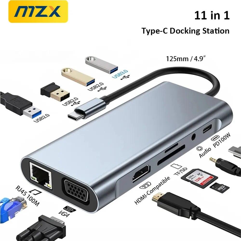 MZX 11-в-1 USB Type C Hub Док-станция Tipo A 3 0 Удлинительная док-станция HDMI-совместимая VGA RJ45 для Macbook Аксессуары для ноутбуков ПК
MZX 11-в-1 USB Type C Hub Док-станция Tipo A 3 0 Удлинительная док-станция HDMI-совместимая VGA RJ45 для Macbook Аксессуары для ноутбуков ПК