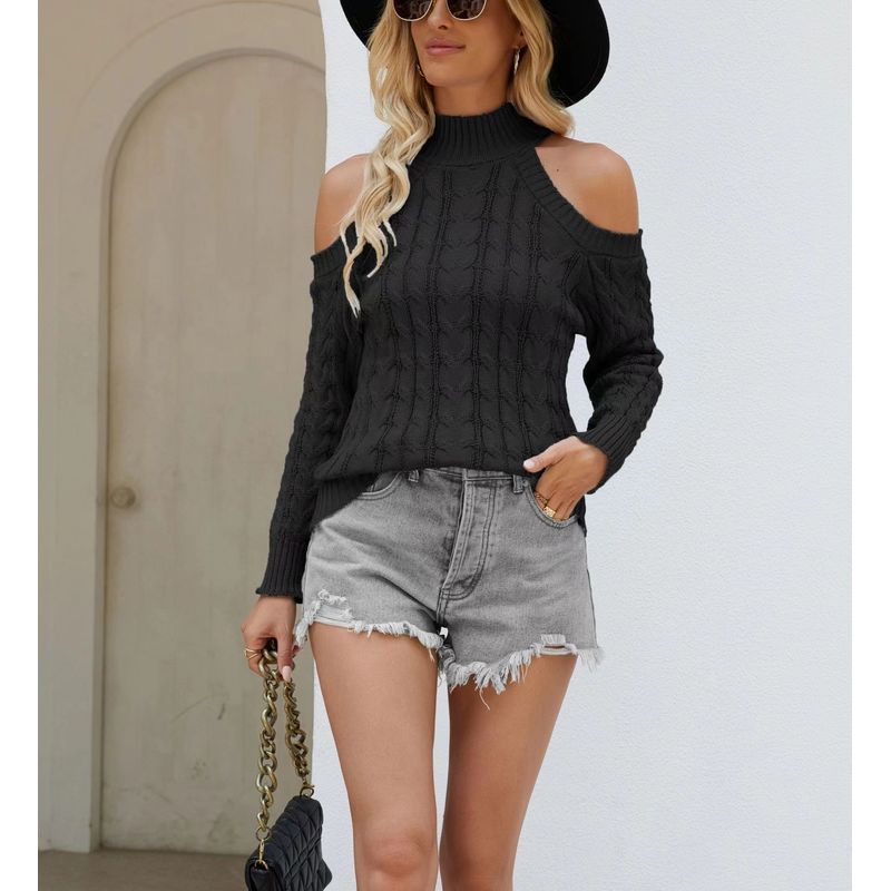 Fashion Wind New Arrival Leaky Shoulder Half Turtleneck Knitting Pure Color Sweater off Shoulder Knitted Sweater Black XL
Fashion Wind New Arrival Leaky Shoulder Half Turtleneck Knitting Pure Color Sweater off Shoulder Knitted Sweater Black XL