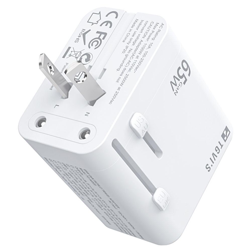 TGVI s Universal Travel Adapter GaN 65W Fast Charger with 1 USB-A+2 Type-C Ports White
TGVI s Universal Travel Adapter GaN 65W Fast Charger with 1 USB-A+2 Type-C Ports White