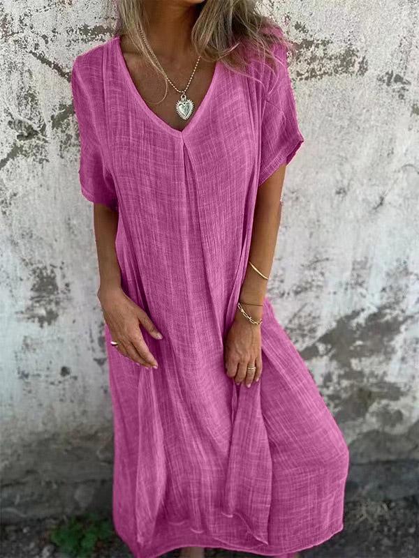 Loose Fit Short Sleeve V Neck Solid Color Cotton Linen Dress Casual Comfortable Summer Dress for Women XL рожевий
Loose Fit Short Sleeve V Neck Solid Color Cotton Linen Dress Casual Comfortable Summer Dress for Women XL рожевий