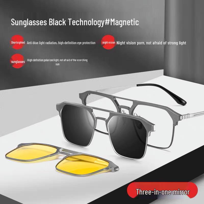 Men s Magnetic Polarized Clip-on Sunglasses: Pure Titanium, Three-in-One for Myopia, Fishing, and Driving.
Men s Magnetic Polarized Clip-on Sunglasses: Pure Titanium, Three-in-One for Myopia, Fishing, and Driving.