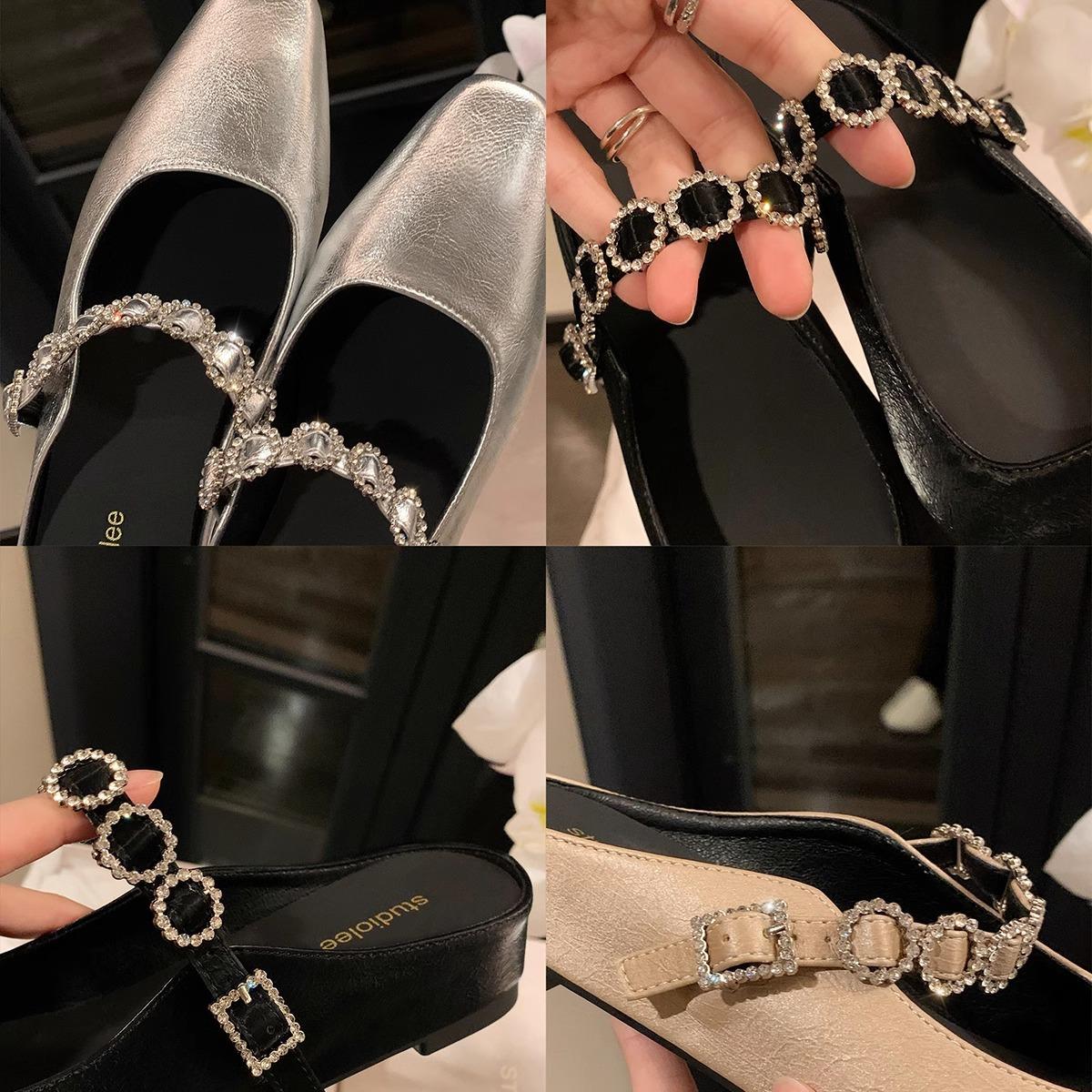 Sheepskin version~ Square head one-word diamond with shallow mouth inner height increase versatile half slippers women 35
Sheepskin version~ Square head one-word diamond with shallow mouth inner height increase versatile half slippers women 35