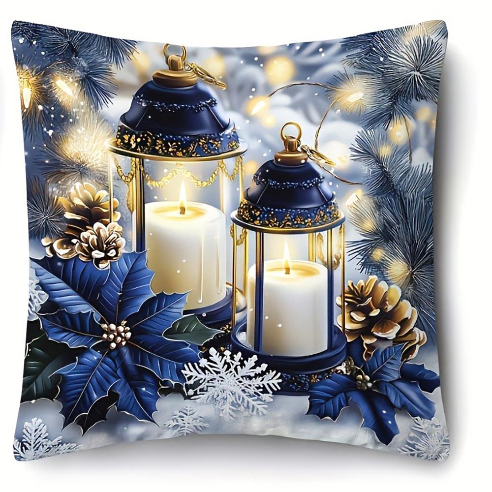 Blue and Gold Christmas Pillowcases: Santa, Lanterns, Sack, and Snowman Designs Sofa bed cushion cover, New Year home decoration 16x16Inch
Blue and Gold Christmas Pillowcases: Santa, Lanterns, Sack, and Snowman Designs Sofa bed cushion cover, New Year home decoration 16x16Inch
