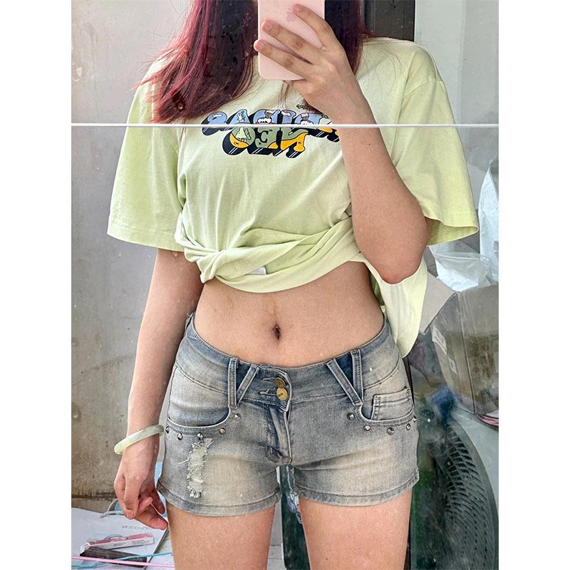American Low-Rise Spicy Rivet Denim Hot Pants - Women s Summer Slimming A-line Shorts L
American Low-Rise Spicy Rivet Denim Hot Pants - Women s Summer Slimming A-line Shorts L
