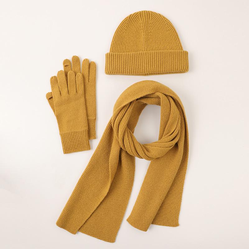 New wool three-piece autumn and winter men s and women s knitted hats solid color scarves, finger-exposed touch-screen gloves
New wool three-piece autumn and winter men s and women s knitted hats solid color scarves, finger-exposed touch-screen gloves