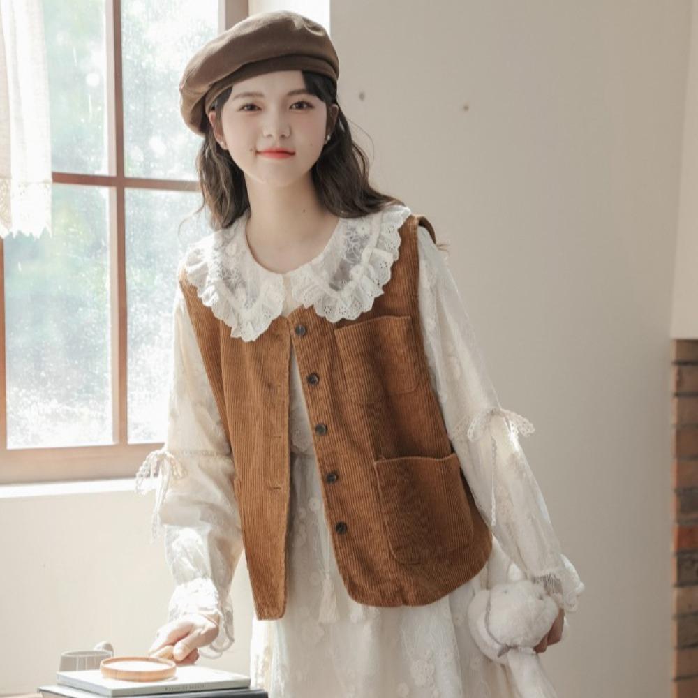 Round Neck Vintage Corduroy Vests Brown Waistcoat Women Simple Button-up Short Coats Ladies XL коричневий
Round Neck Vintage Corduroy Vests Brown Waistcoat Women Simple Button-up Short Coats Ladies XL коричневий
