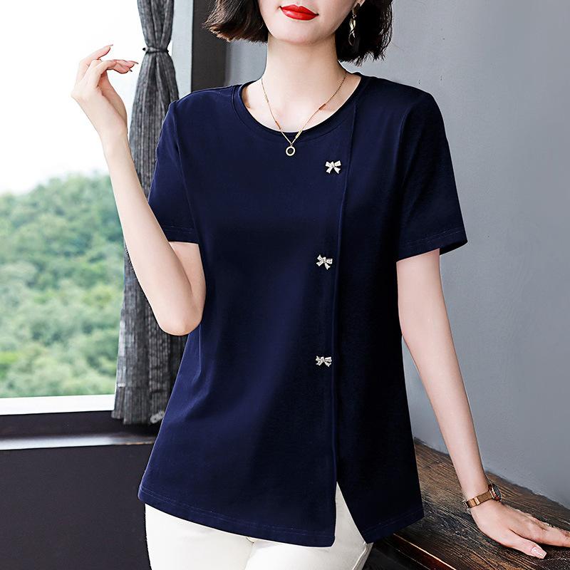 Женская футболка с коротким рукавом, летний новый стиль, футболка для матери среднего возраста, большого размера, для полных, свободная, стройнящая, топ 5XL темно-синий
Женская футболка с коротким рукавом, летний новый стиль, футболка для матери среднего возраста, большого размера, для полных, свободная, стройнящая, топ 5XL темно-синий