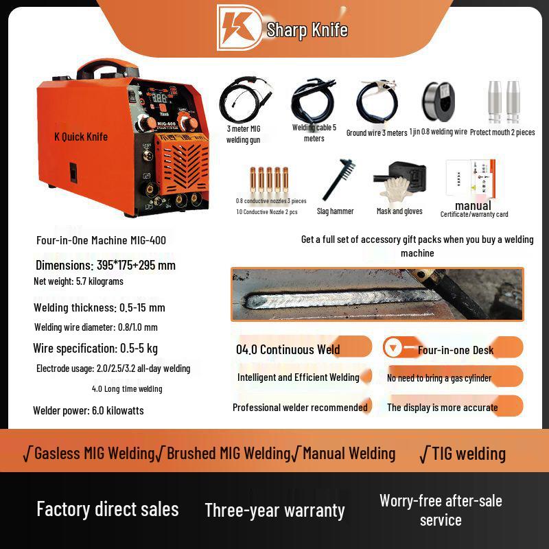 Multifunctional 3-in-1 Welder: Gasless MIG, Gas Shielded, TIG (5kg).
Multifunctional 3-in-1 Welder: Gasless MIG, Gas Shielded, TIG (5kg).