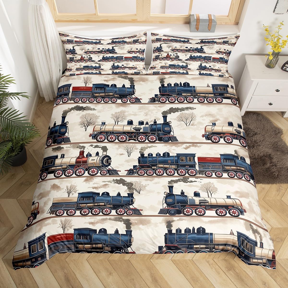 Vintage Steam Train Duvet Cover, Cartoon Classic Railway Retro Bedding Set,Gift For Girls Boys Travel Locomotive Train Bed Cover 150x200cm 3pcs
Vintage Steam Train Duvet Cover, Cartoon Classic Railway Retro Bedding Set,Gift For Girls Boys Travel Locomotive Train Bed Cover 150x200cm 3pcs