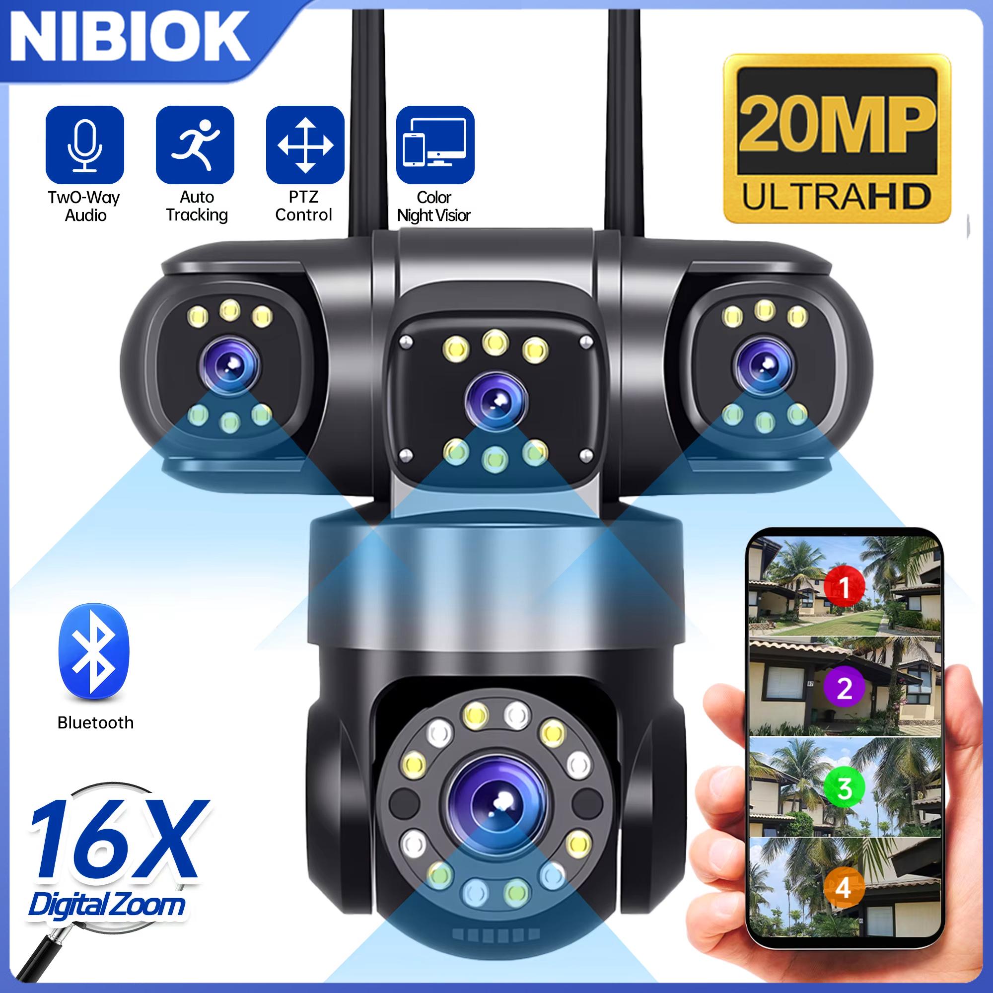 NIBIOK IP-камера WiFi HD 20МП 4 об єктиви Зовнішня камера 16X ZOOM Водонепроникна CCTV Мобільне стеження Нічне бачення Відеокамера Двосторонній зв язок Camera 128GB