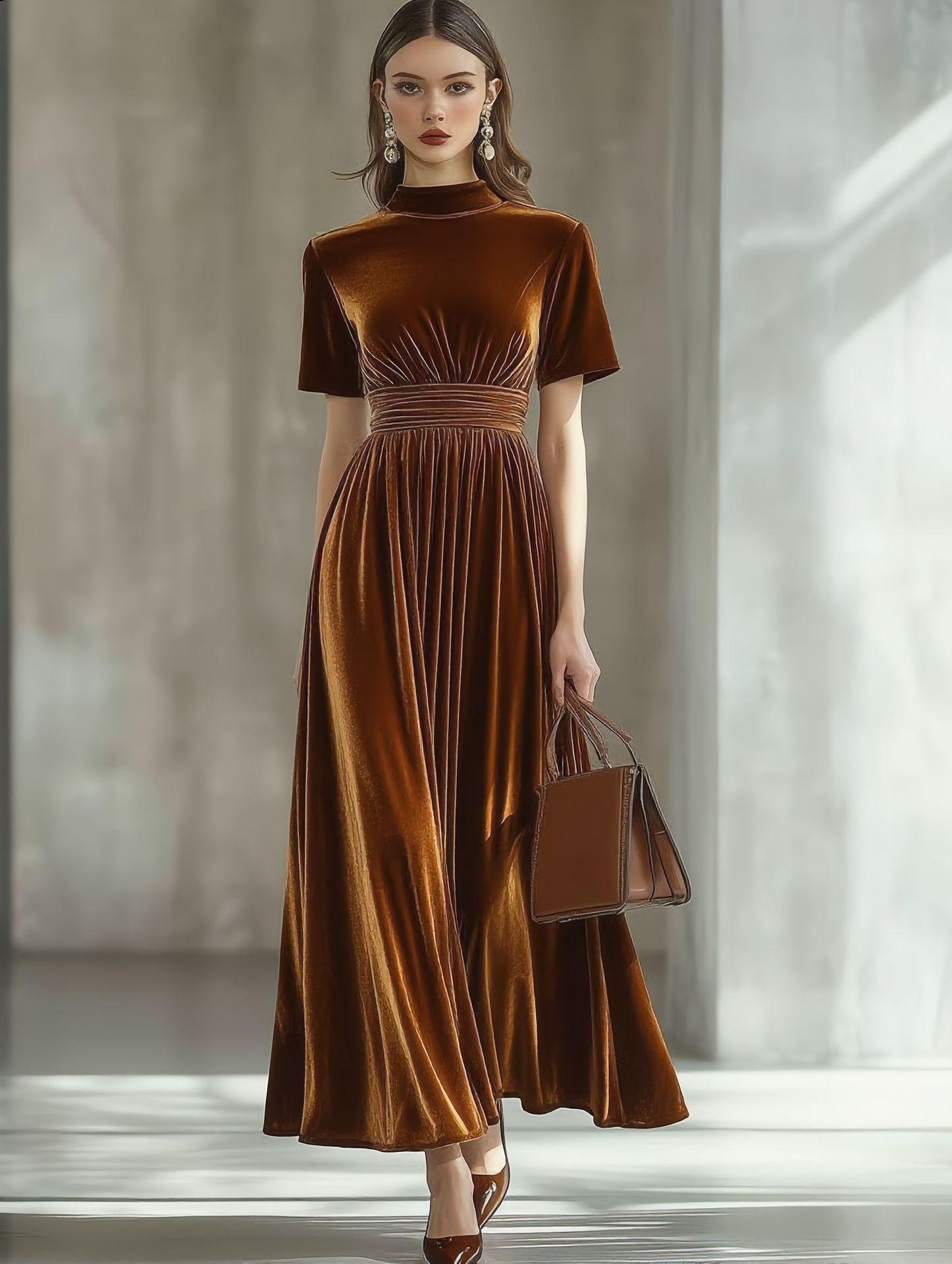 Women s Elegant Slimming Gold Velvet Dress - Short Sleeves, Waist-Cinched, Autumn/Winter Style M
Women s Elegant Slimming Gold Velvet Dress - Short Sleeves, Waist-Cinched, Autumn/Winter Style M