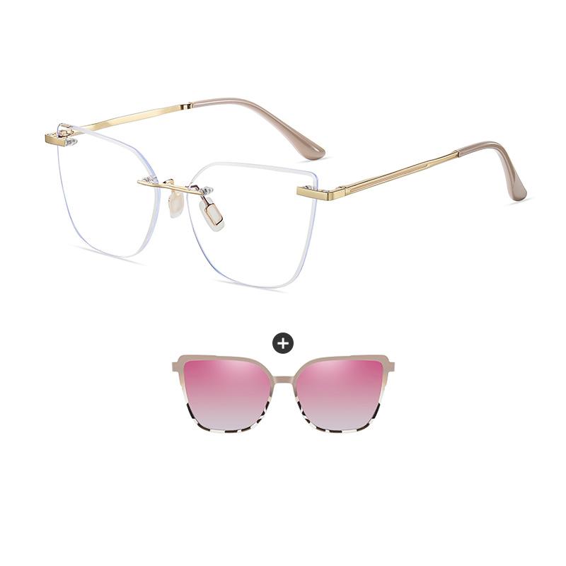 Sleek Alloy Rimless Glasses Frame for Women with Polarized Clip-On Sunshades Lightweight Female Eyewear for Travel & Daily Use
Sleek Alloy Rimless Glasses Frame for Women with Polarized Clip-On Sunshades Lightweight Female Eyewear for Travel & Daily Use