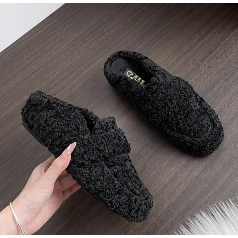 Женские мокасины из овчины, тапочки, мокасины из пушистой овечьей шерсти, теплая хлопковая обувь, женские слипоны, лоферы на овчине, зимние 40 чёрный
