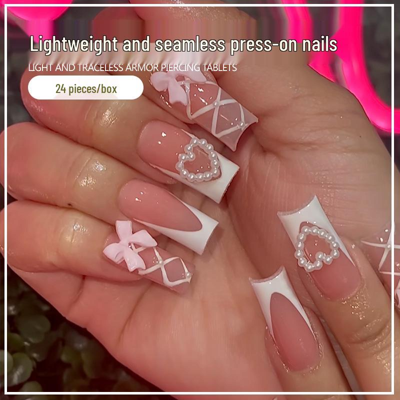 Heart Bow French Press-On Nails: Romantic, Removable False Nail Art (24 Pieces) UV Gel Glue
Heart Bow French Press-On Nails: Romantic, Removable False Nail Art (24 Pieces) UV Gel Glue
