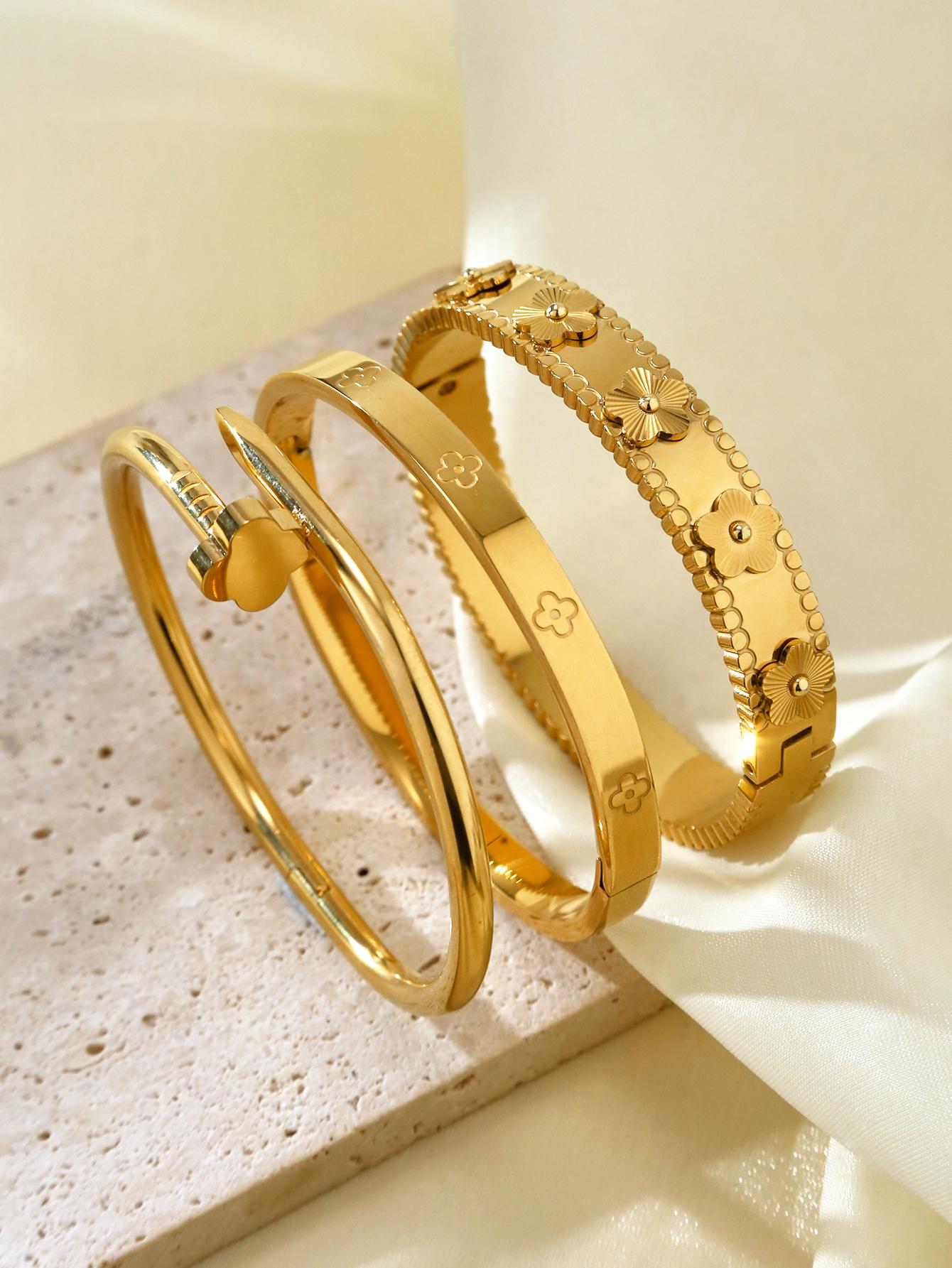 Розкішний та Елегантний Браслет з Нержавіючої Сталі з Лазерним Гравіюванням Конюшини та Щасливої Квітки, Геометричний Браслет-Застібка для Жінок
Розкішний та Елегантний Браслет з Нержавіючої Сталі з Лазерним Гравіюванням Конюшини та Щасливої Квітки, Геометричний Браслет-Застібка для Жінок