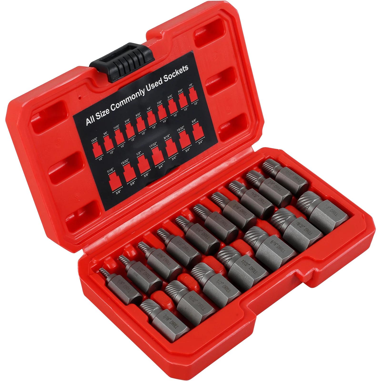 17Pcs Screw Extractor Set Hex Head Easy Out Bolt Extractor Set Spiral Broken Screw Remover Kit for Broken Nuts Bolts Studs
17Pcs Screw Extractor Set Hex Head Easy Out Bolt Extractor Set Spiral Broken Screw Remover Kit for Broken Nuts Bolts Studs