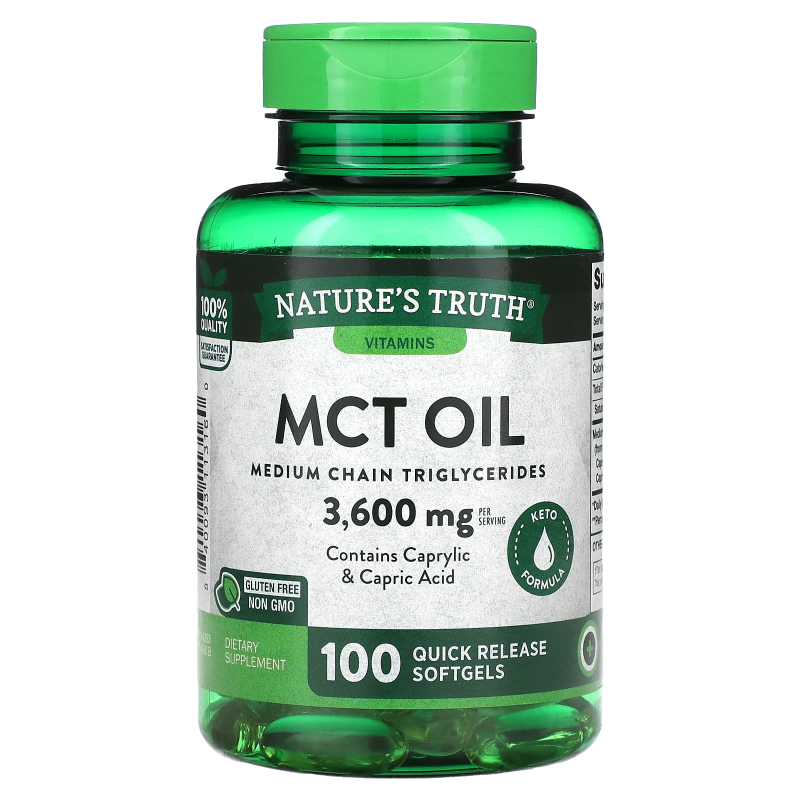 Nature S Truth, Vitamins, Mct Oil, 3,600Mg, 100 Rapid Release Softgels (1,200Mg per Softgel)
Nature S Truth, Vitamins, Mct Oil, 3,600Mg, 100 Rapid Release Softgels (1,200Mg per Softgel)