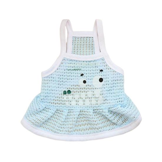 Летние майки для собак, дышащая майка без рукавов для питомца, мультяшный полый жилет для питомца с плиссированным подолом для маленьких и средних собак и кошек S синий