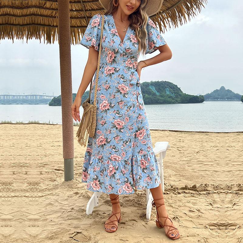 Summer seaside vacation women s new lace-up elegant dress S синий
Summer seaside vacation women s new lace-up elegant dress S синий