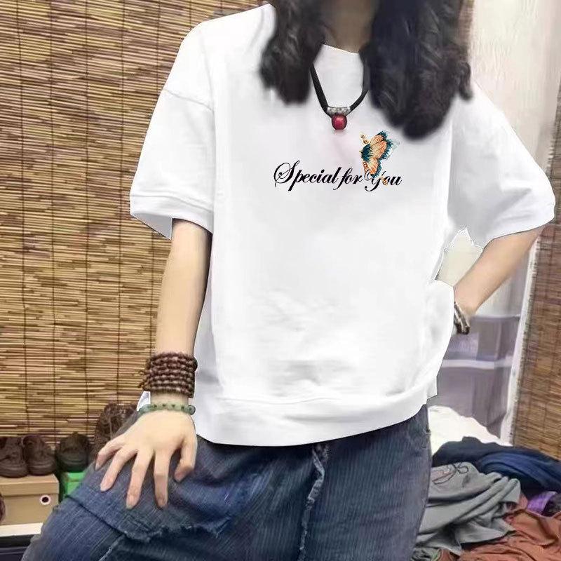 Женская футболка из 100% хлопка, повседневная, свободного кроя, с рукавом до локтя, с графическим принтом - Дизайн, стройнящий фигуру, тренд больших размеров L (100-120 jin) белый
Женская футболка из 100% хлопка, повседневная, свободного кроя, с рукавом до локтя, с графическим принтом - Дизайн, стройнящий фигуру, тренд больших размеров L (100-120 jin) белый