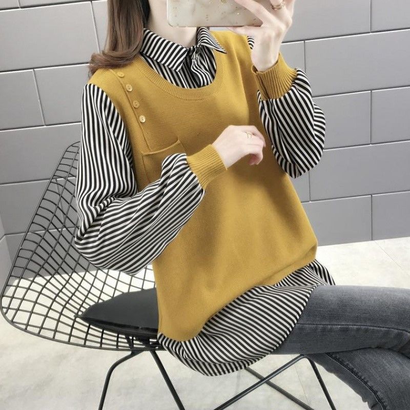 Поддельные две футболки, женская блузка, весенне-осенняя свободная корейская трикотажная одежда с длинными рукавами, женская мода, универсальная женская одежда XXXL жёлтый
Поддельные две футболки, женская блузка, весенне-осенняя свободная корейская трикотажная одежда с длинными рукавами, женская мода, универсальная женская одежда XXXL жёлтый