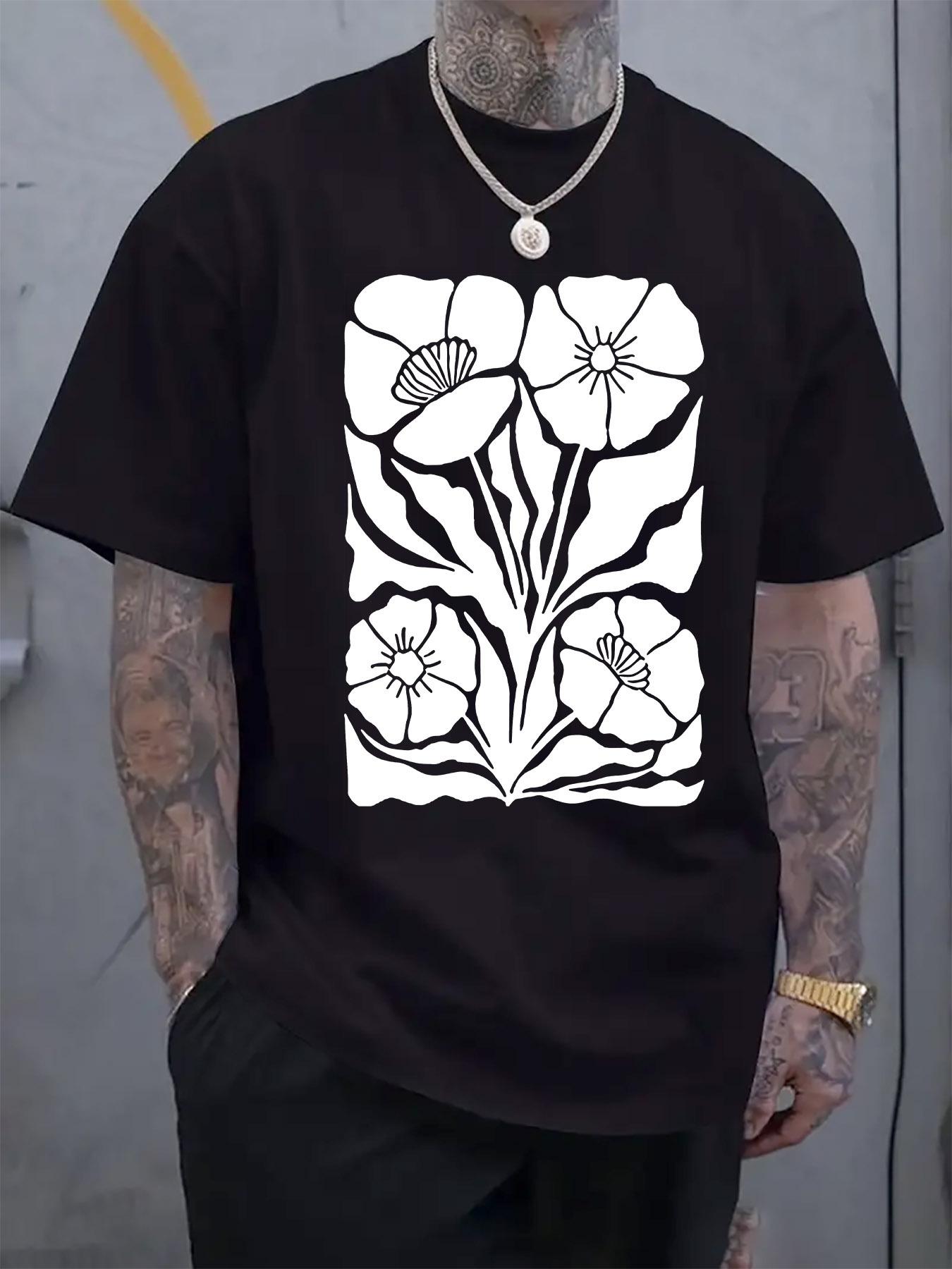 Black and White Floral Print T-shirt - Casual Crew Neck S
Black and White Floral Print T-shirt - Casual Crew Neck S