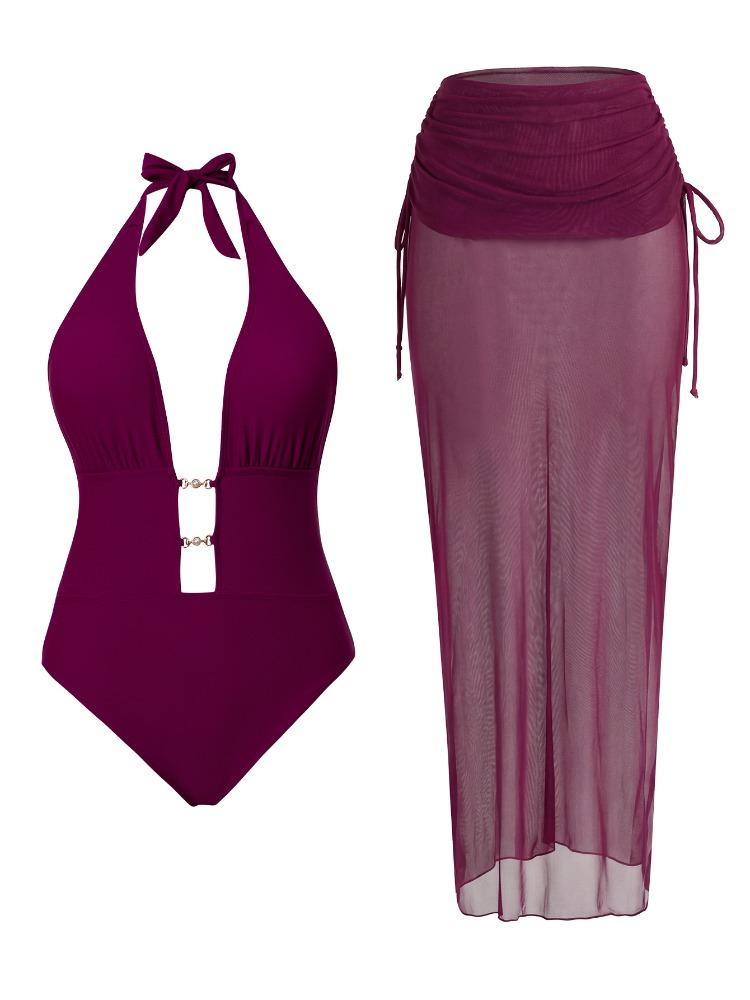 Solid Color Tie Back Sexy Backless One Piece Two Piece Swimsuit With Cover Up Skirt Fashion Elegant Beach Vacation Swimwear XL
Solid Color Tie Back Sexy Backless One Piece Two Piece Swimsuit With Cover Up Skirt Fashion Elegant Beach Vacation Swimwear XL