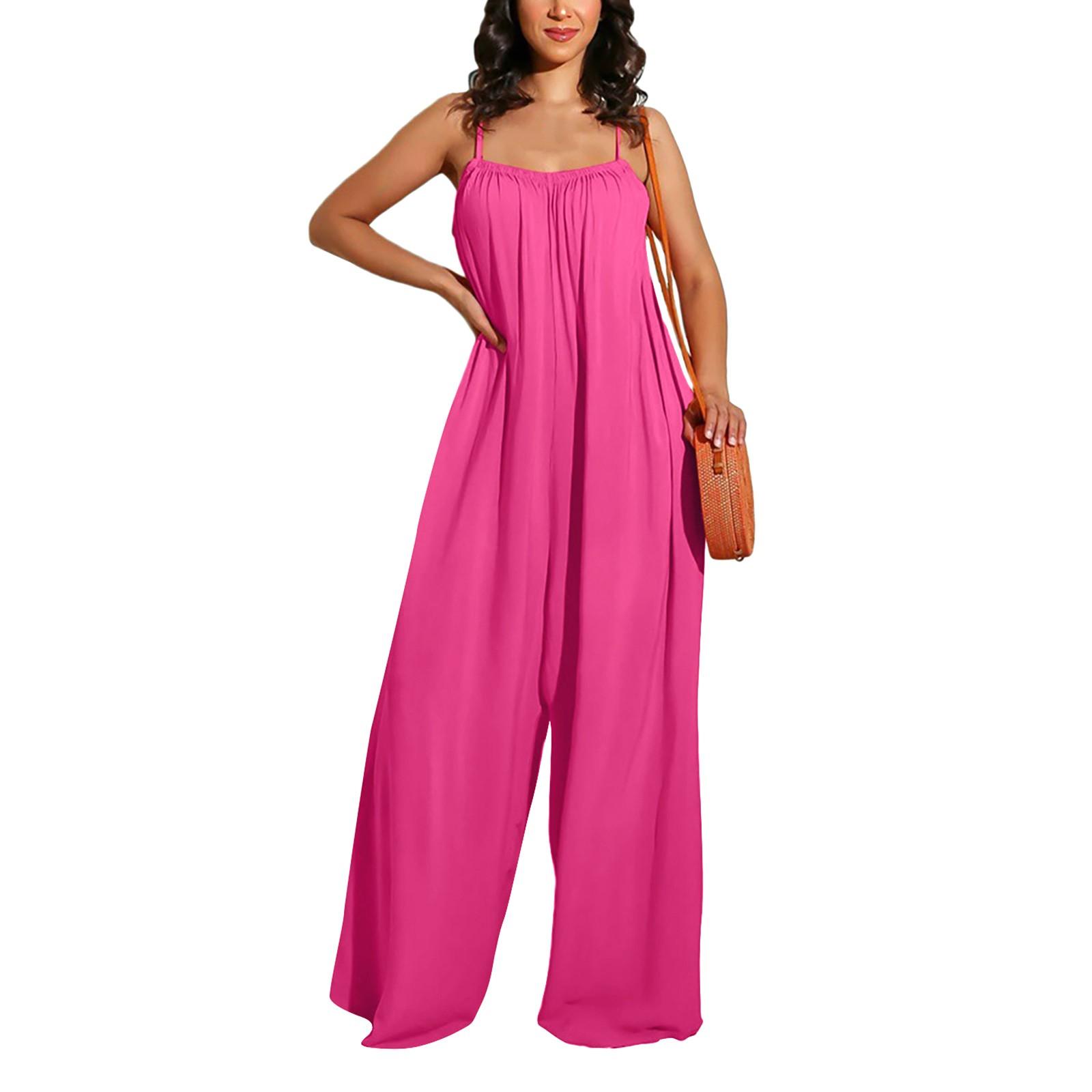 (SU)Женский комбинезон больших размеров, комбинезон с широкими штанинами, сексуальный комбинезон на бретельках, комбинезон для летних каникул