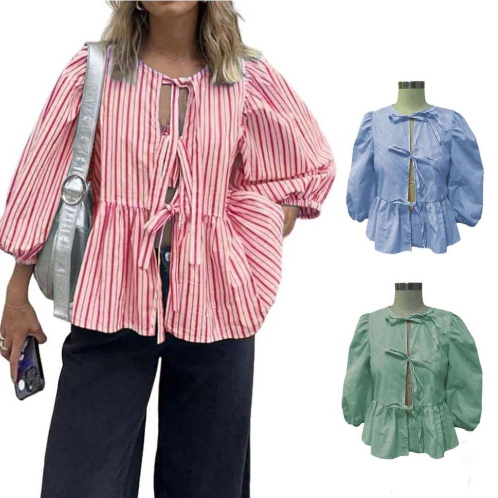 Crew Neck Stripe Bow Lace Up Blouse Loose Long Puff Sleeve Blouse Spring/Summe M зелений
Crew Neck Stripe Bow Lace Up Blouse Loose Long Puff Sleeve Blouse Spring/Summe M зелений