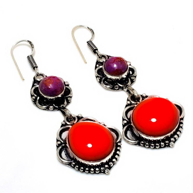 Медные, фиолетовые, бирюзовые, красные, коралловые, подарочные ювелирные серьги размером 2,27 дюйма 
Медные, фиолетовые, бирюзовые, красные, коралловые, подарочные ювелирные серьги размером 2,27 дюйма