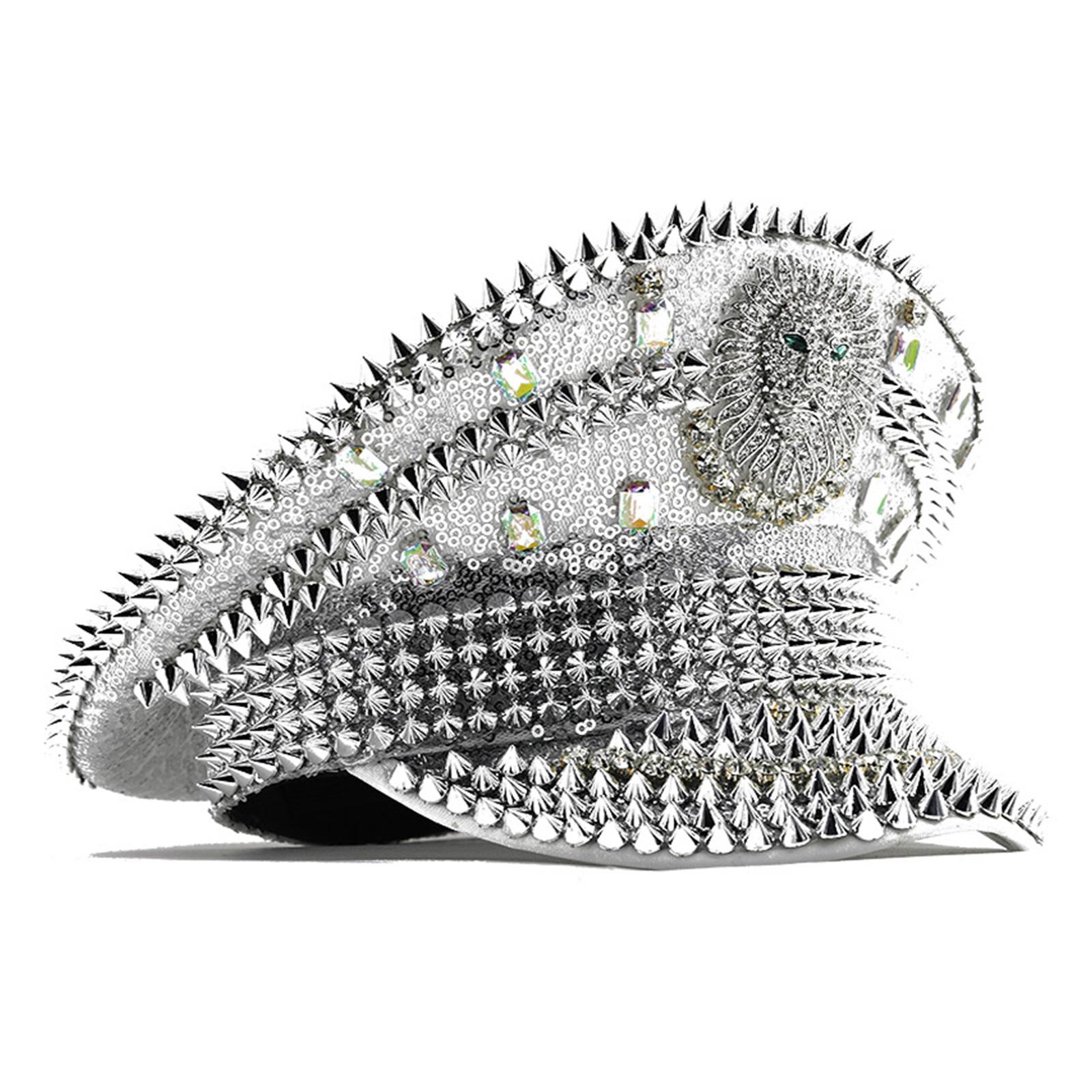 Unique Silver Navies Hat Sequins Decorated Hat Rhinestones Lion Hat Street Styles for Parties and Street Fashion 1
Unique Silver Navies Hat Sequins Decorated Hat Rhinestones Lion Hat Street Styles for Parties and Street Fashion 1