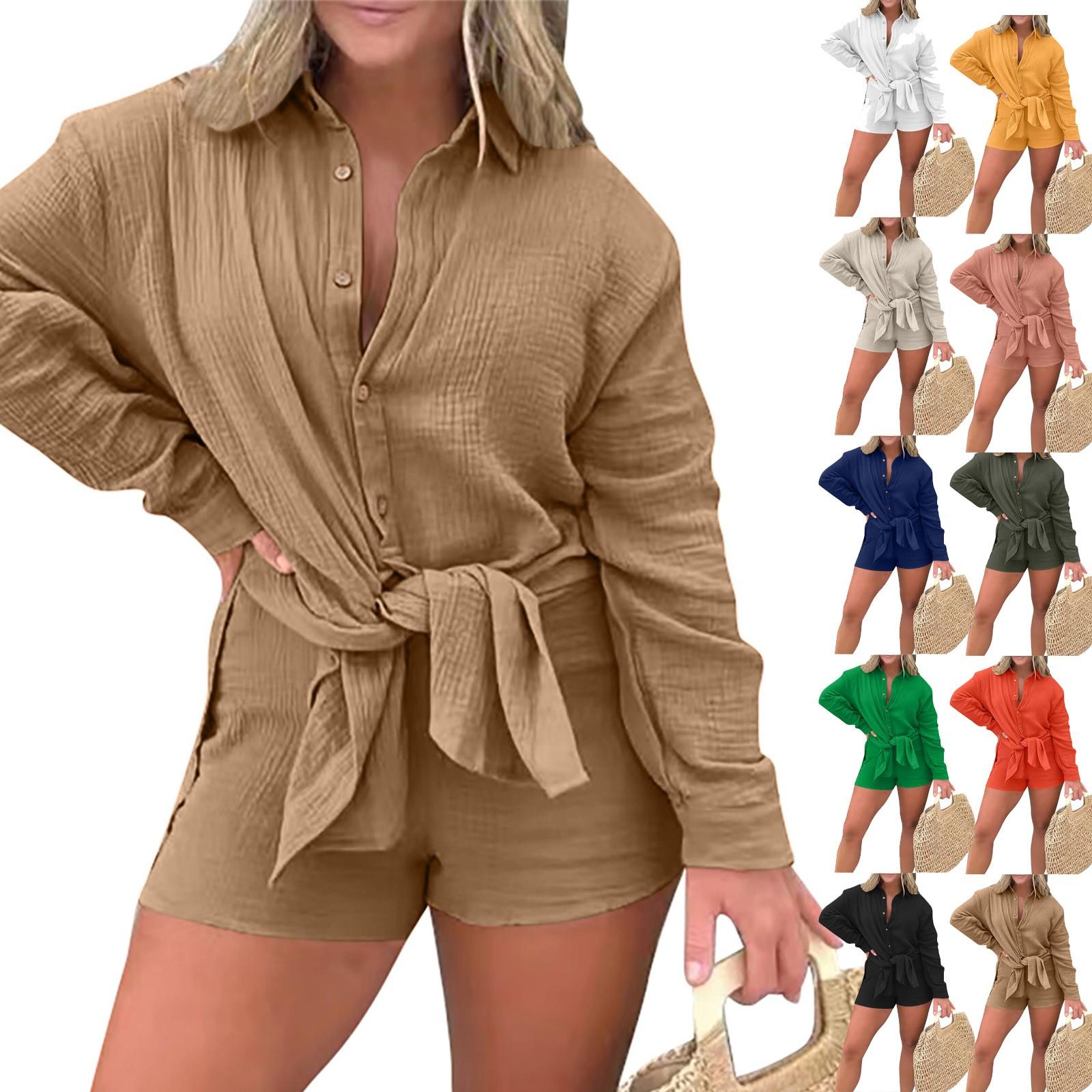 Women s Fashion Solid Color Double Layer Crepe Long Button Shirt Long Sleeve+Shorts Set XL
Women s Fashion Solid Color Double Layer Crepe Long Button Shirt Long Sleeve+Shorts Set XL