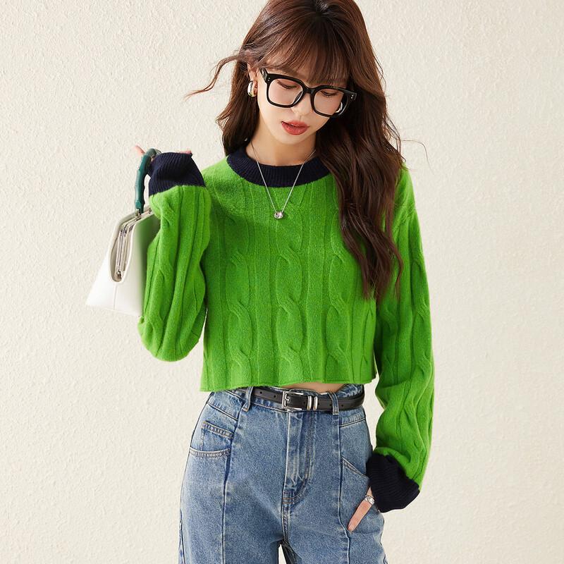 TUHUANG Women s Pure Wool Round Neck Cable Knit Color Block Short Sweater One Size
TUHUANG Women s Pure Wool Round Neck Cable Knit Color Block Short Sweater One Size