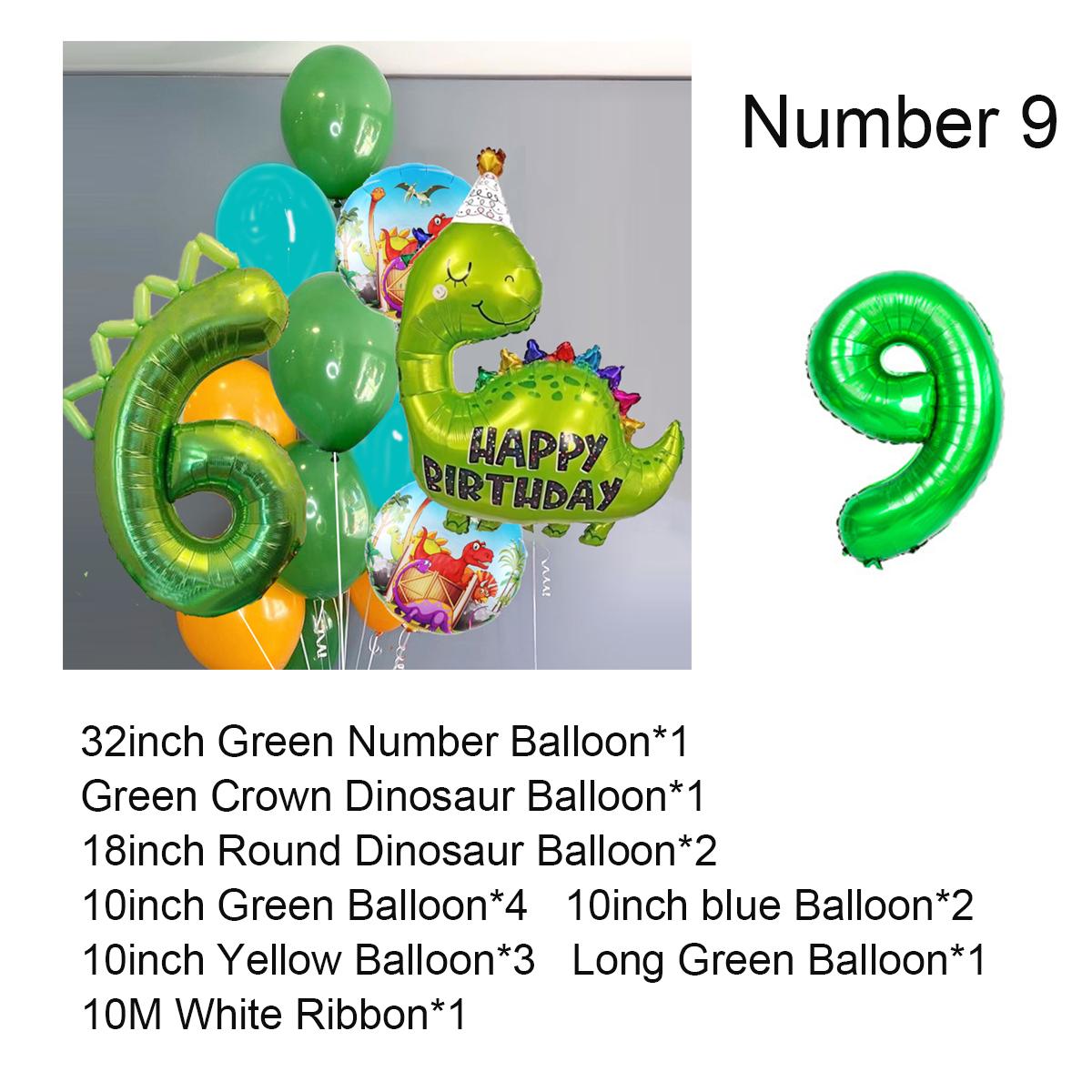Набор воздушных шаров с динозаврами, 32-дюймовый воздушный шар из фольги с номером, желтый, синий, латексные шары для мальчиков, детей, динозавр, тема, декор для дня рождения Number 9