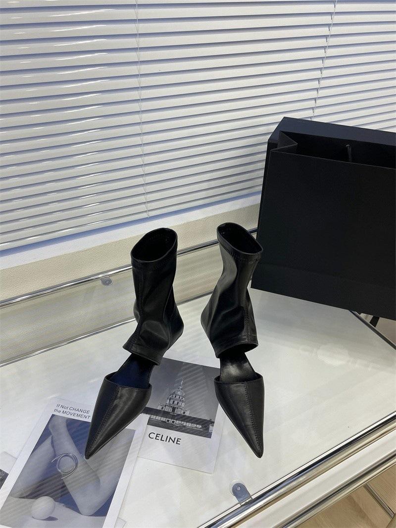 Нишевая европейская и американская стильная горячая сексуальная остроносая обувь на коротком каблуке с полыми полыми классными ботинками эластичные короткие ботинки летние тонкие женские туфли 40 чёрный