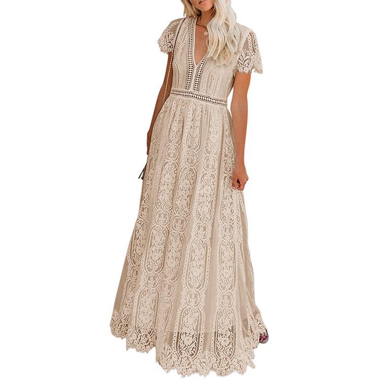 Spring Summer V-Neck Lace Floral Wedding Dress - Women s Solid Color Short Sleeve Extra Large
Spring Summer V-Neck Lace Floral Wedding Dress - Women s Solid Color Short Sleeve Extra Large