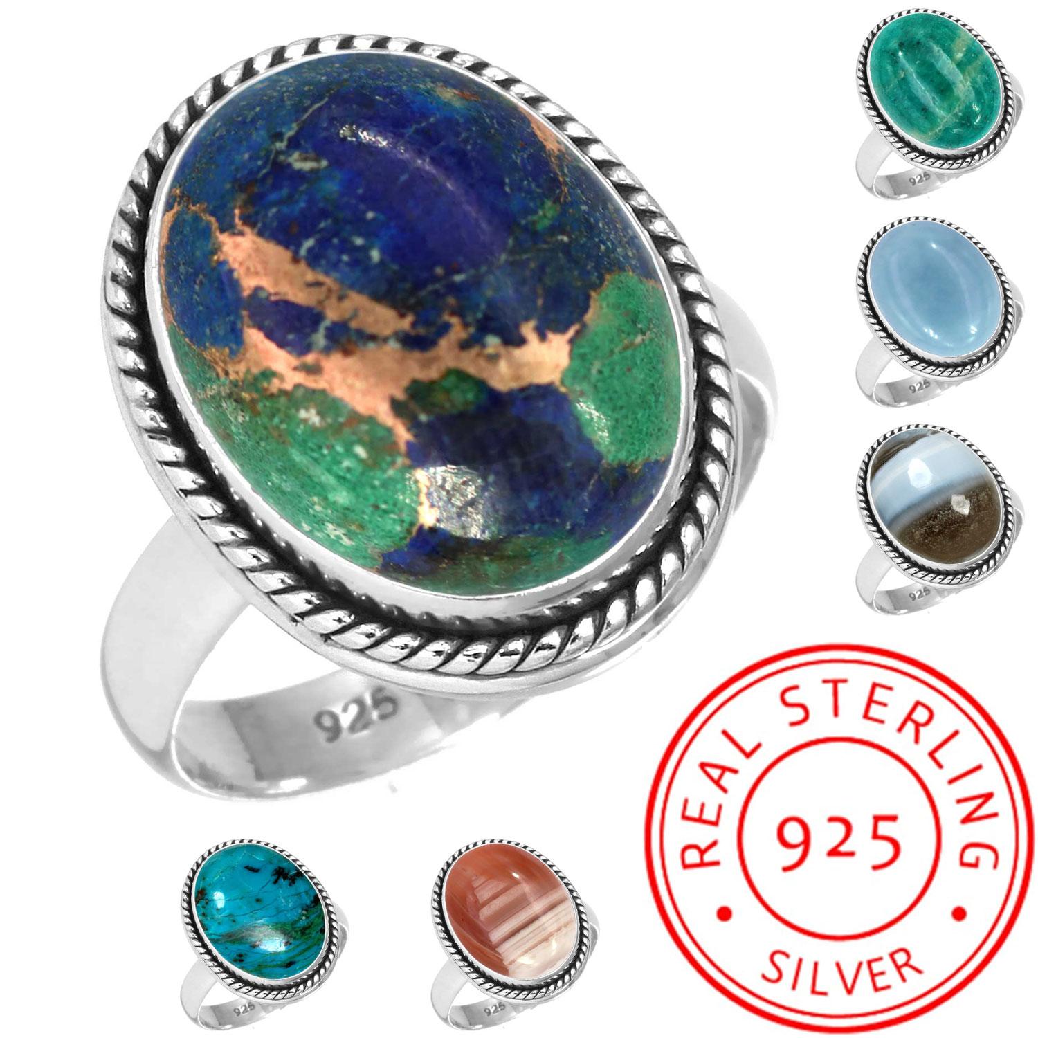 925 Sterling Silver Ring Women Gemstone Handmade Jewelry Easter Gift Amazonite Angelite Blue Opal Botswana Agate Mohave Azurite Chrysocolla Vintage 10 
925 Sterling Silver Ring Women Gemstone Handmade Jewelry Easter Gift Amazonite Angelite Blue Opal Botswana Agate Mohave Azurite Chrysocolla Vintage 10
