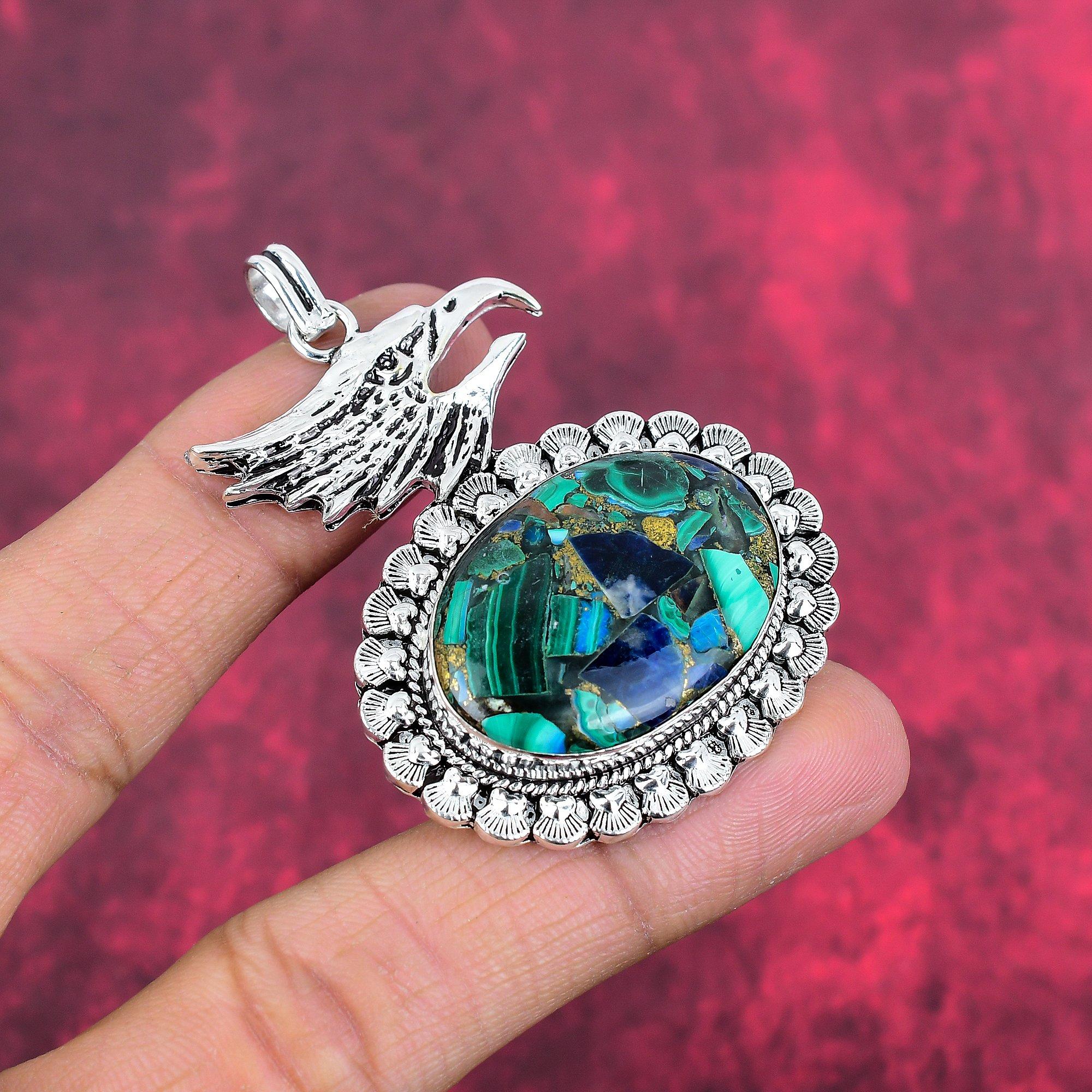 Azurite Malachite Pendant, 925 Solid Sterling Silver Gemstone Jewelry, Handmade Pendant, For Thanksgiving 2.36 Inches
Azurite Malachite Pendant, 925 Solid Sterling Silver Gemstone Jewelry, Handmade Pendant, For Thanksgiving 2.36 Inches