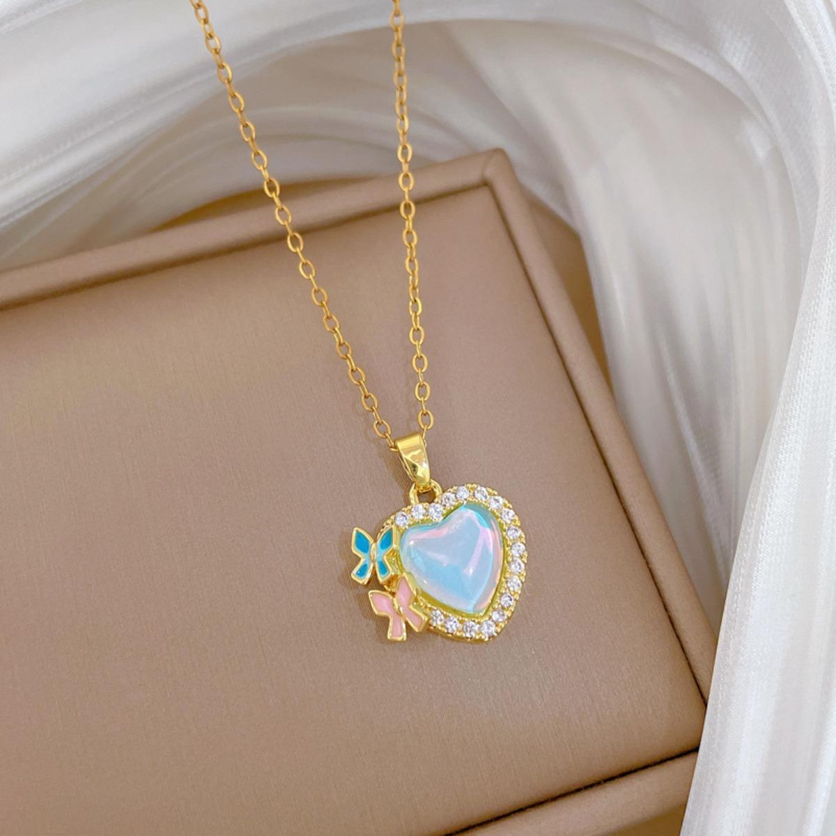 Romantic Sweet Moonstone Zircon Heart Pendant Necklace for Women Girls Cute Butterfly Charm Stainless Steel Chain Jewelry Gfits
Romantic Sweet Moonstone Zircon Heart Pendant Necklace for Women Girls Cute Butterfly Charm Stainless Steel Chain Jewelry Gfits