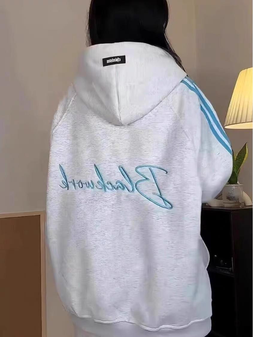 Женская толстовка с капюшоном, вышитая тремя полосками, осень/зима 2024 L