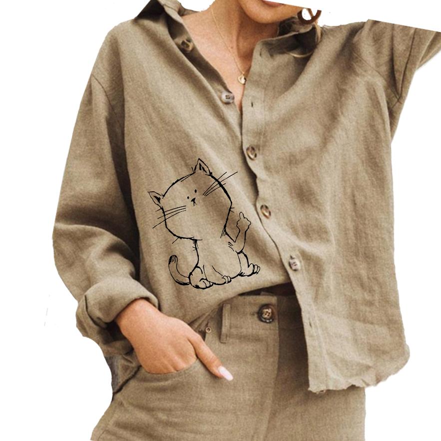 Женская мода хлопок льняная рубашка повседневная кошачий принт блузка женская отложной воротник рубашка на пуговицах M хаки
Женская мода хлопок льняная рубашка повседневная кошачий принт блузка женская отложной воротник рубашка на пуговицах M хаки