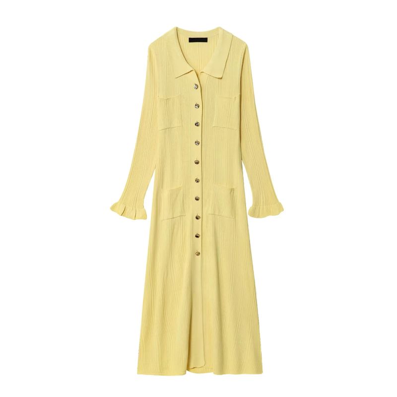 Autumn New Women clothes French style Elegant Wooden Ear Lapel Slim fit Sheath Single-Breasted Long sleeve dress Yellow L
Autumn New Women clothes French style Elegant Wooden Ear Lapel Slim fit Sheath Single-Breasted Long sleeve dress Yellow L
