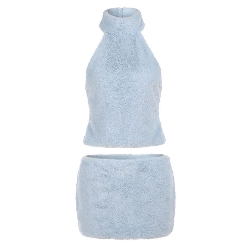 European and American Style 2025 Winter New Women s Clothing Halter Neck High Collar Sleeveless Backless Top and Hip-Hugging Short Skirt Two-Piece Set Blue S
European and American Style 2025 Winter New Women s Clothing Halter Neck High Collar Sleeveless Backless Top and Hip-Hugging Short Skirt Two-Piece Set Blue S