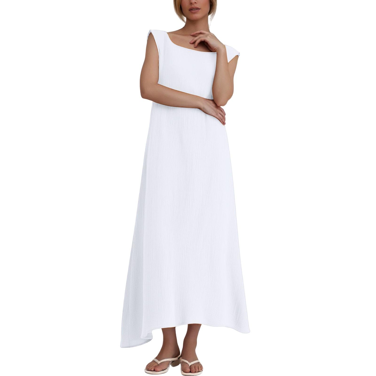 Женские хлопковые льняные повседневные платья с круглым вырезом без рукавов и карманами, длинные S белый
Женские хлопковые льняные повседневные платья с круглым вырезом без рукавов и карманами, длинные S белый