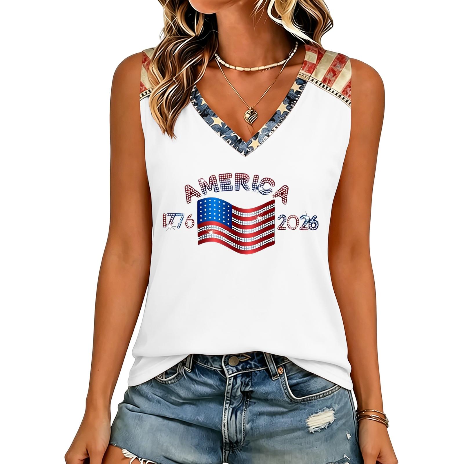 Women’s V Neck Short Sleeve Top with Letter Print and Flag Casual Loose Fit Tee 1776 2026 Themed Shirt for Daily Wear S
Women’s V Neck Short Sleeve Top with Letter Print and Flag Casual Loose Fit Tee 1776 2026 Themed Shirt for Daily Wear S