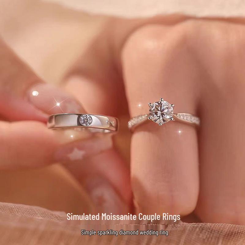 Adjustable One Carat Simulated Diamond Ring & Six-Prong Couple Wedding Bands Adjustable Open Ring
Adjustable One Carat Simulated Diamond Ring & Six-Prong Couple Wedding Bands Adjustable Open Ring