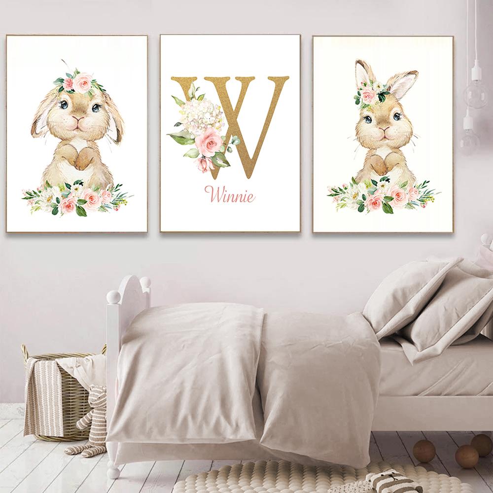 Personalized Girl Name Wall Poster Nursery Wall Art Print Flower Rabbit Canvas Painting Animals Pictures for Baby Bedroom Decor
Personalized Girl Name Wall Poster Nursery Wall Art Print Flower Rabbit Canvas Painting Animals Pictures for Baby Bedroom Decor